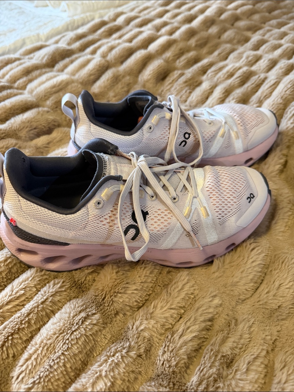 On Running Women’s Cloudnova White and Pink Athletic Shoes.